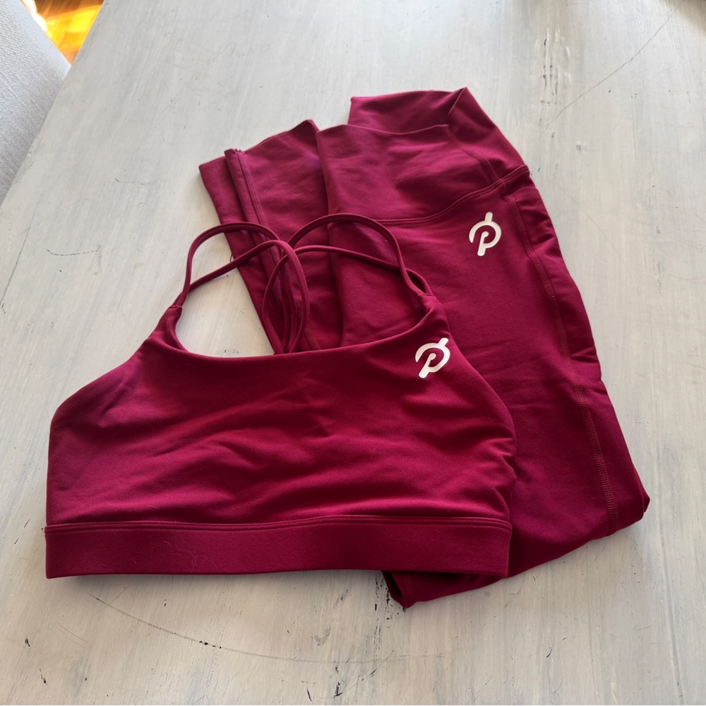 Peloton Burgundy Bra and Leggings Set